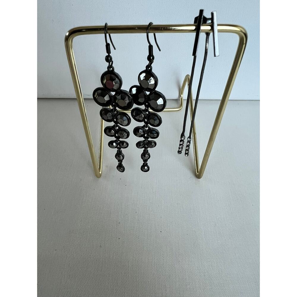 Fashion Jewelry Statement Dangle Earrings Set Of 2 Gray Silver